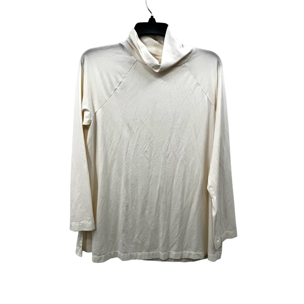 J.Jill Luxe Supima Everyday Turtleneck Tunic Cream Cotton Tencel Modal Petite M